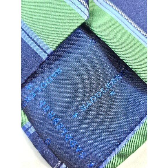 Saddlebred Green Navy Striped Rep Tie 45% Silk Mens Classic Necktie - Picture 7 of 7